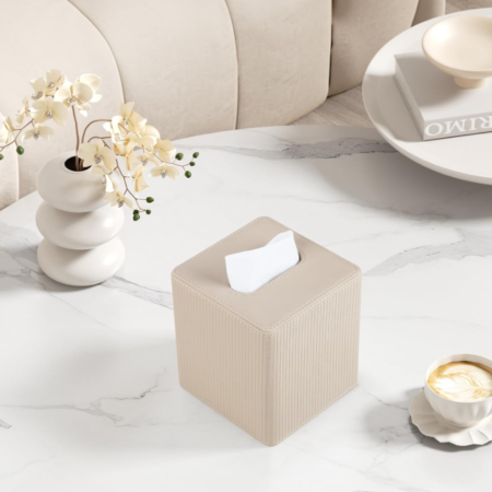 Square Tissue Box Cover with Magnetic Closure PU Leather Tissue Holder Modern Decorative Organizer for Bathroom Bedroom Living Room