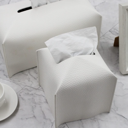 Modern PU Leather Rectangle Tissue Box Cover Decorative Facial Tissue Holder Organizer for Vanity Countertop Living Room Office Desk Car