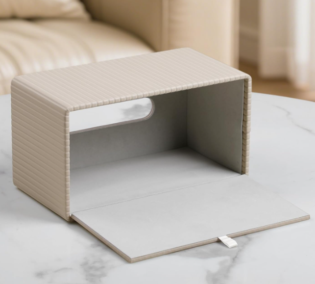 Extra Large PU Leather Rectangle Tissue Box Cover Magnetic Closure Tissue Holder Decorative Organizer for Bathroom Bedroom Office Beige - Image 2