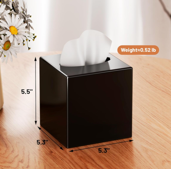 Square Plastic Tissue Box Cover with Anti Slip Base Modern Facial Tissue Holder Decorative Napkin Organizer for Bathroom Vanity Bedroom Office Black - Image 2
