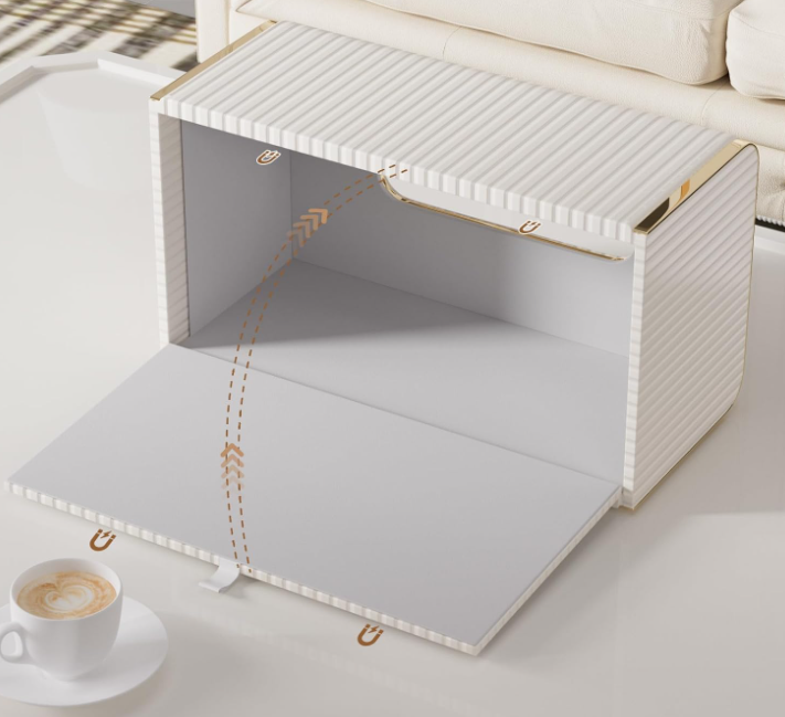 White Rectangle Leather Tissue Box Cover with Gold Edge Decoration Decorative Tissue Holder for Bathroom Bedroom Living Room Desk Office - Image 2