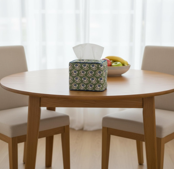 Green Floral Fabric Tissue Box Cover Handmade Square Decorative Napkin Holder for Home Bedroom Vanity Countertop Office - Image 2