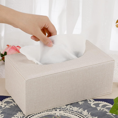 Rectangle Linen Tissue Box Cover with Magnetic Bottom Stylish Tissue Holder Decorative Cover for Bathroom Bedroom Living Room Desk Office Beige