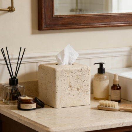 Square Textured Tissue Box Cover Decorative Resin Tissue Holder Organizer for Bathroom Countertop Tabletop Bedroom Office
