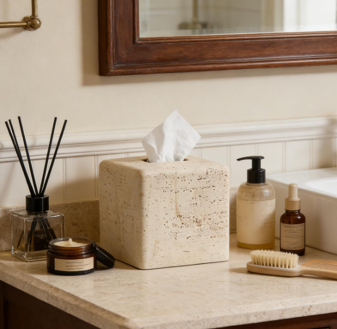 Square Textured Tissue Box Cover Decorative Resin Tissue Holder Organizer for Bathroom Countertop Tabletop Bedroom Office