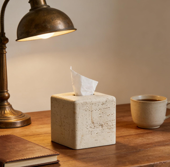 Square Textured Tissue Box Cover Decorative Resin Tissue Holder Organizer for Bathroom Countertop Tabletop Bedroom Office - Image 2