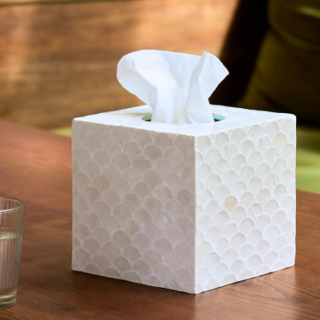 Square Decorative Tissue Box Cover with Sliding Bottom Design Elegant Cube Tissue Holder for Vanity Bedroom Office Home Decor