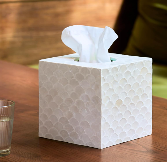 Square Decorative Tissue Box Cover with Sliding Bottom Design Elegant Cube Tissue Holder for Vanity Bedroom Office Home Decor