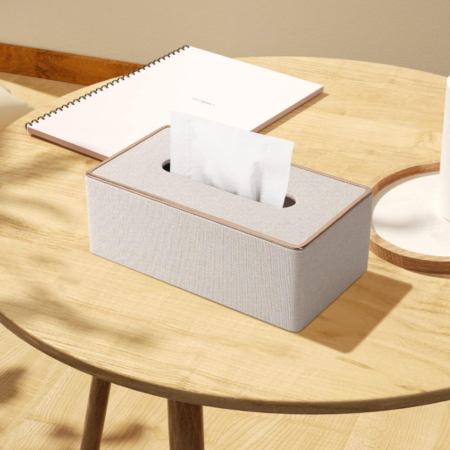 Rectangle PU Leather Tissue Box Cover Decorative Facial Tissue Holder Organizer for Bathroom Home Office Beige