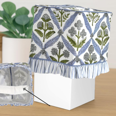 Light Blue Fabric Tissue Box Cover Floral Print Decorative Square Napkin Holder for Bedroom Living Room Bathroom Vanity Office Kitchen