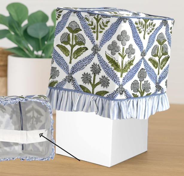 Light Blue Fabric Tissue Box Cover Floral Print Decorative Square Napkin Holder for Bedroom Living Room Bathroom Vanity Office Kitchen