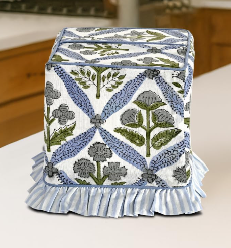 Light Blue Fabric Tissue Box Cover Floral Print Decorative Square Napkin Holder for Bedroom Living Room Bathroom Vanity Office Kitchen - Image 2