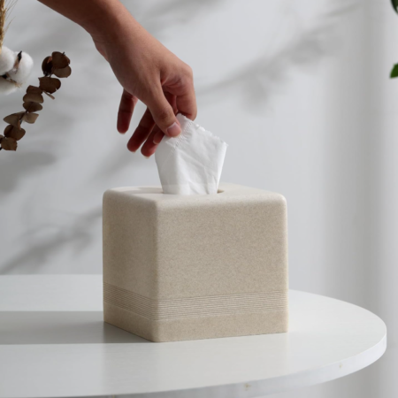 Square Resin Tissue Box Cover Cube Facial Tissue Holder Decorative Paper Dispenser for Bathroom Kitchen Bedroom Living Room Office Beige