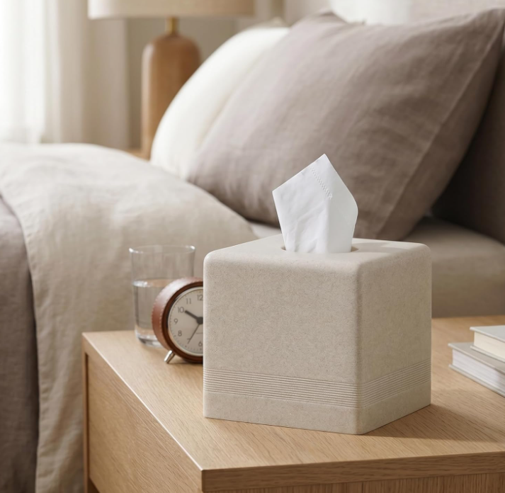 Square Resin Tissue Box Cover Cube Facial Tissue Holder Decorative Paper Dispenser for Bathroom Kitchen Bedroom Living Room Office Beige - Image 2