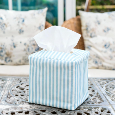 Blue White Stripe Fabric Tissue Box Cover Square Decorative Napkin Holder Stylish Tissue Storage Cover for Bedroom Living Room Bathroom Office Kitchen