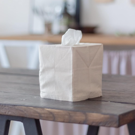 Linen Square Tissue Box Cover Decorative Fabric Tissue Holder for Bathroom Office Home Tabletop Storage Organizer