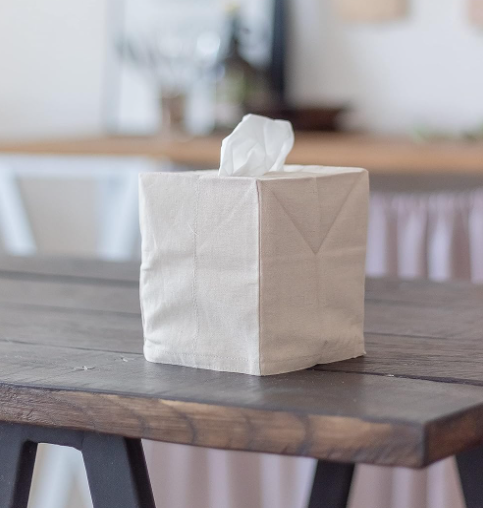 Linen Square Tissue Box Cover Decorative Fabric Tissue Holder for Bathroom Office Home Tabletop Storage Organizer