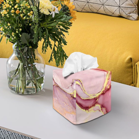 Pink Marble Pattern Square Tissue Box Cover Cute Decorative Tissue Holder for Home Tabletop Bedroom Bathroom