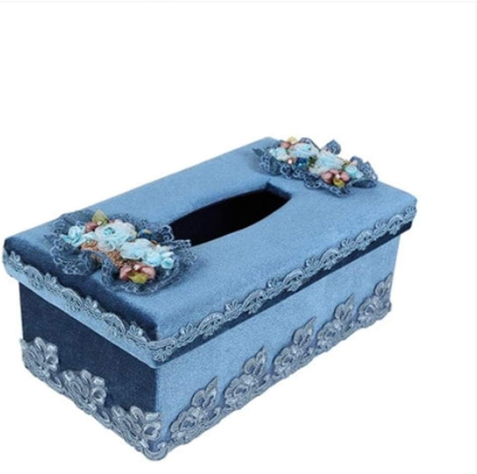 Fabric Tissue Box Cover with Lace Design Decorative Cloth Tissue Holder for Bathroom Bedroom Home Tabletop