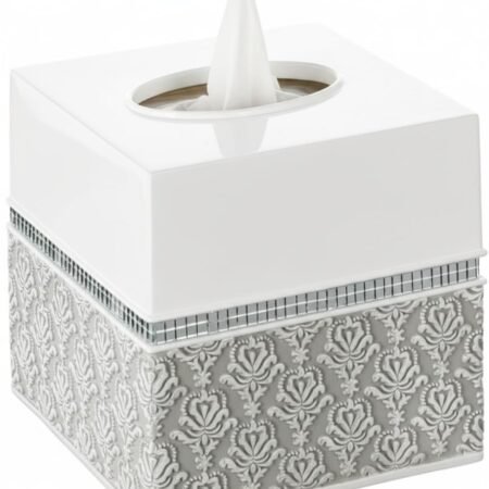 White Gray Square Resin Tissue Box Cover with Bottom Slider Decorative Tissue Holder for Bathroom Bedroom Living Room Office