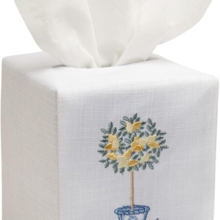 Botanical Design Linen Fabric Square Tissue Box Cover Decorative Tissue Holder Cloth Cube Organizer for Home Bedroom Office