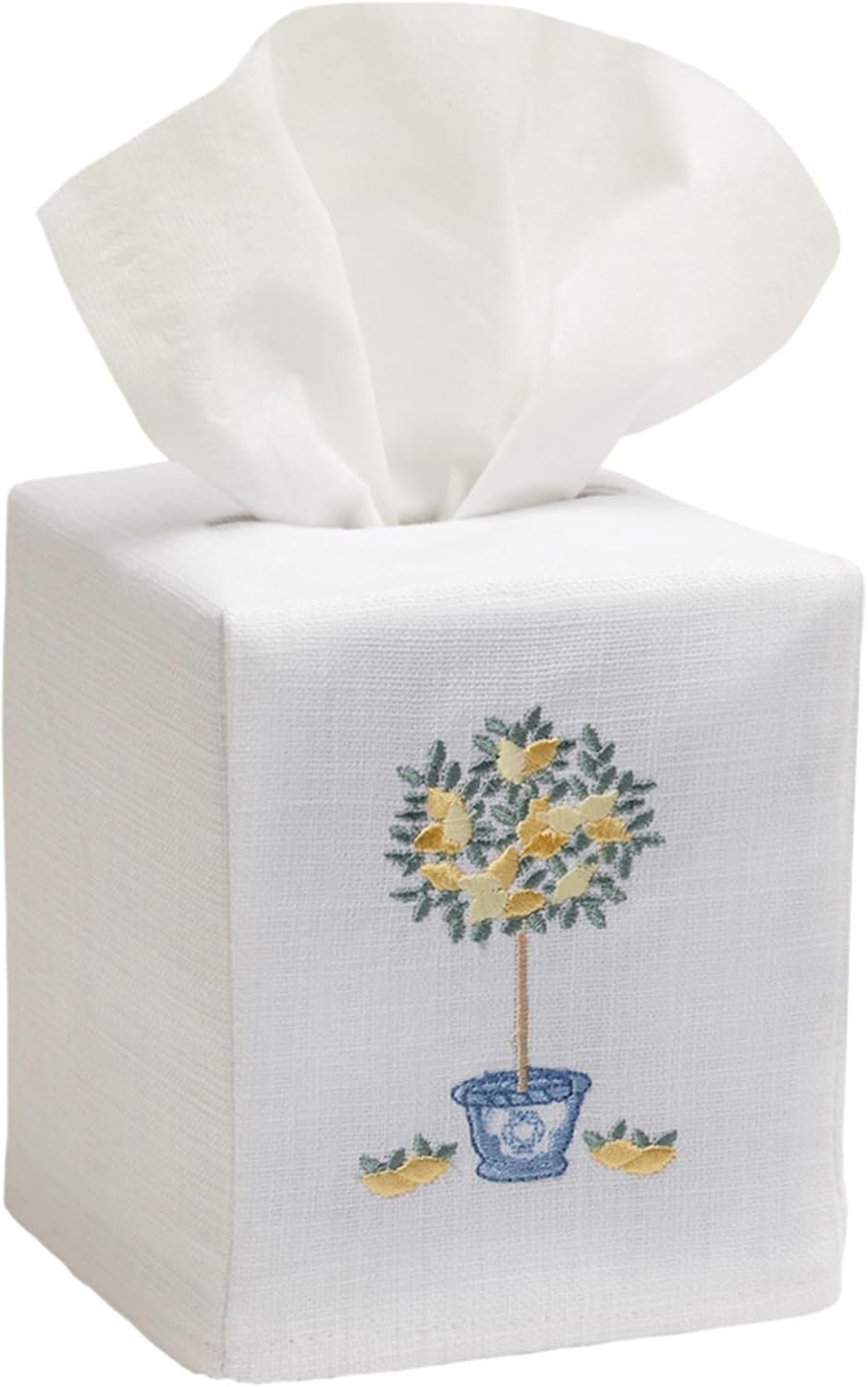 Botanical Design Linen Fabric Square Tissue Box Cover Decorative Tissue Holder Cloth Cube Organizer for Home Bedroom Office