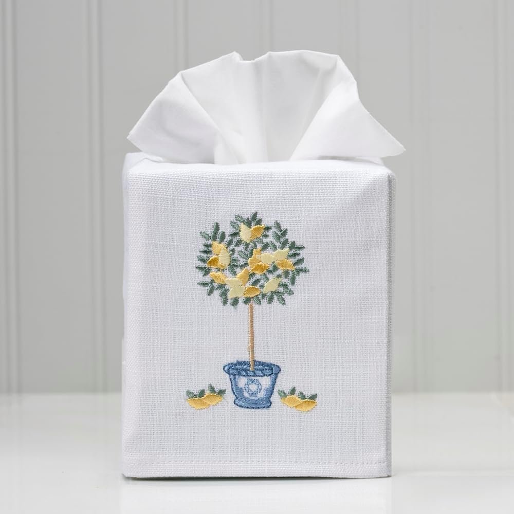 Botanical Design Linen Fabric Square Tissue Box Cover Decorative Tissue Holder Cloth Cube Organizer for Home Bedroom Office - Image 2