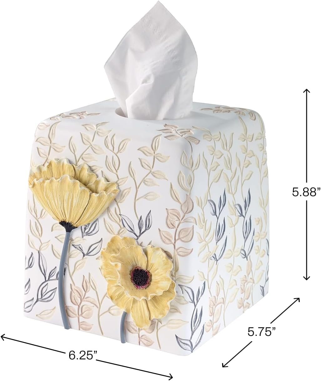 Floral Fabric Tissue Box Cover Decorative Tissue Holder for Bathroom Vanity Countertop Home Office Tabletop Decor - Image 2