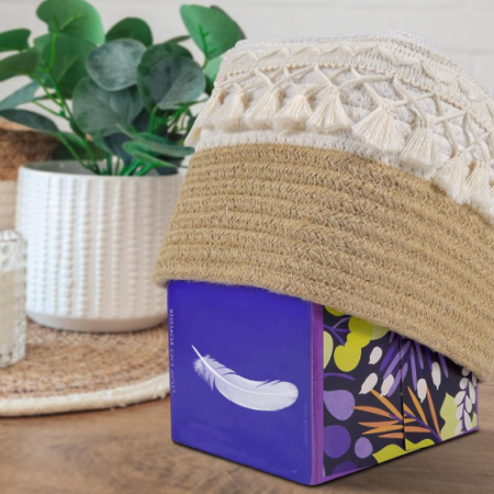 Handwoven Tassel Tissue Box Cover Square Decorative Tissue Holder with Open Bottom Design for Bathroom Kitchen Living Room Office