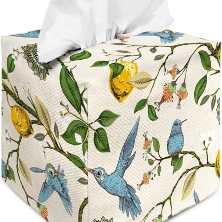 Blue Bird Pattern Square Tissue Box Cover Cute Decorative Cube Tissue Holder Case Cover for Bedroom Bathroom Living Room