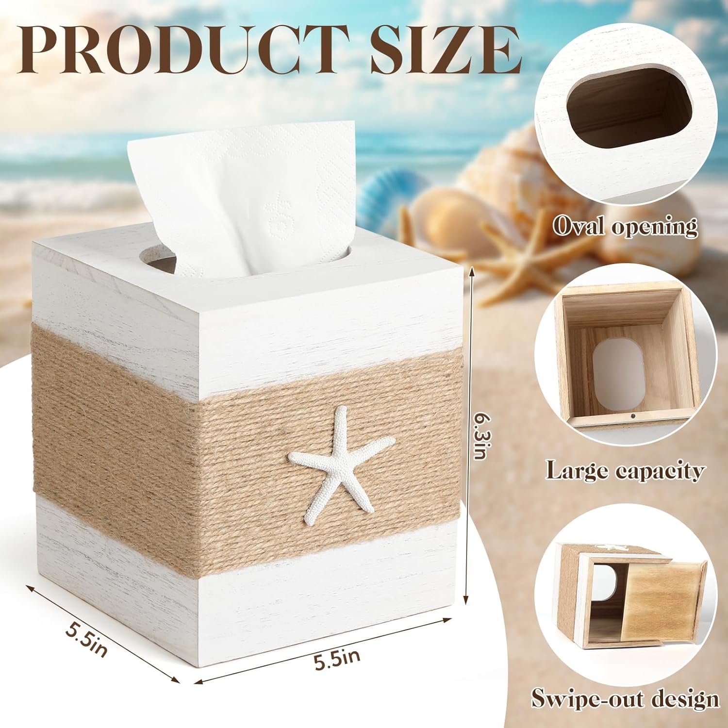 2 Pack White Wooden Square Tissue Box Cover with Sliding Bottom Panel Decorative Tissue Holder for Bathroom Living Room Bedroom Desk - Image 2