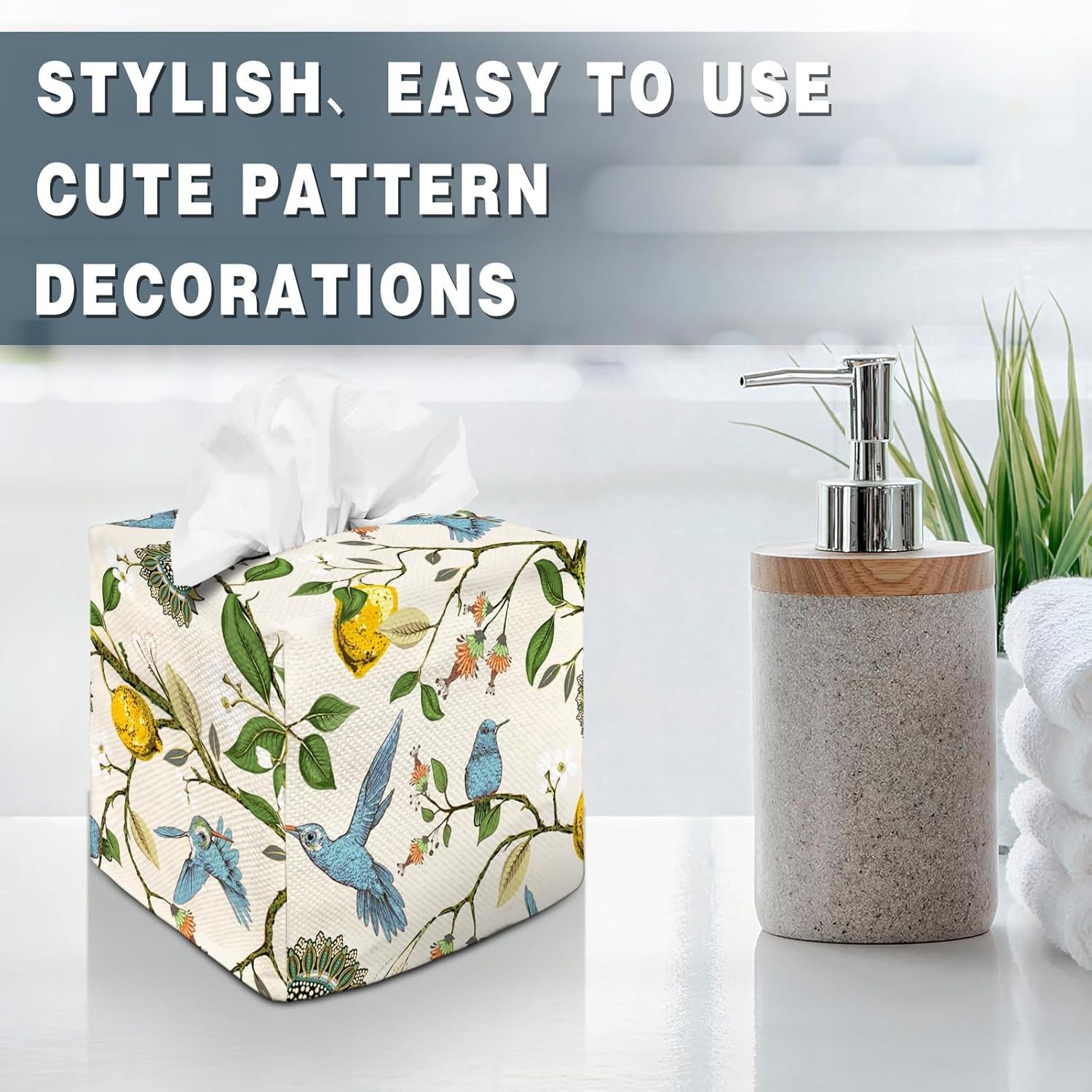 Blue Bird Pattern Square Tissue Box Cover Cute Decorative Cube Tissue Holder Case Cover for Bedroom Bathroom Living Room - Image 2