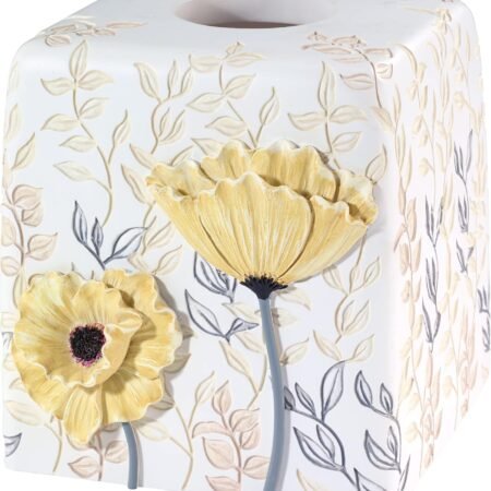 Floral Fabric Tissue Box Cover Decorative Tissue Holder for Bathroom Vanity Countertop Home Office Tabletop Decor