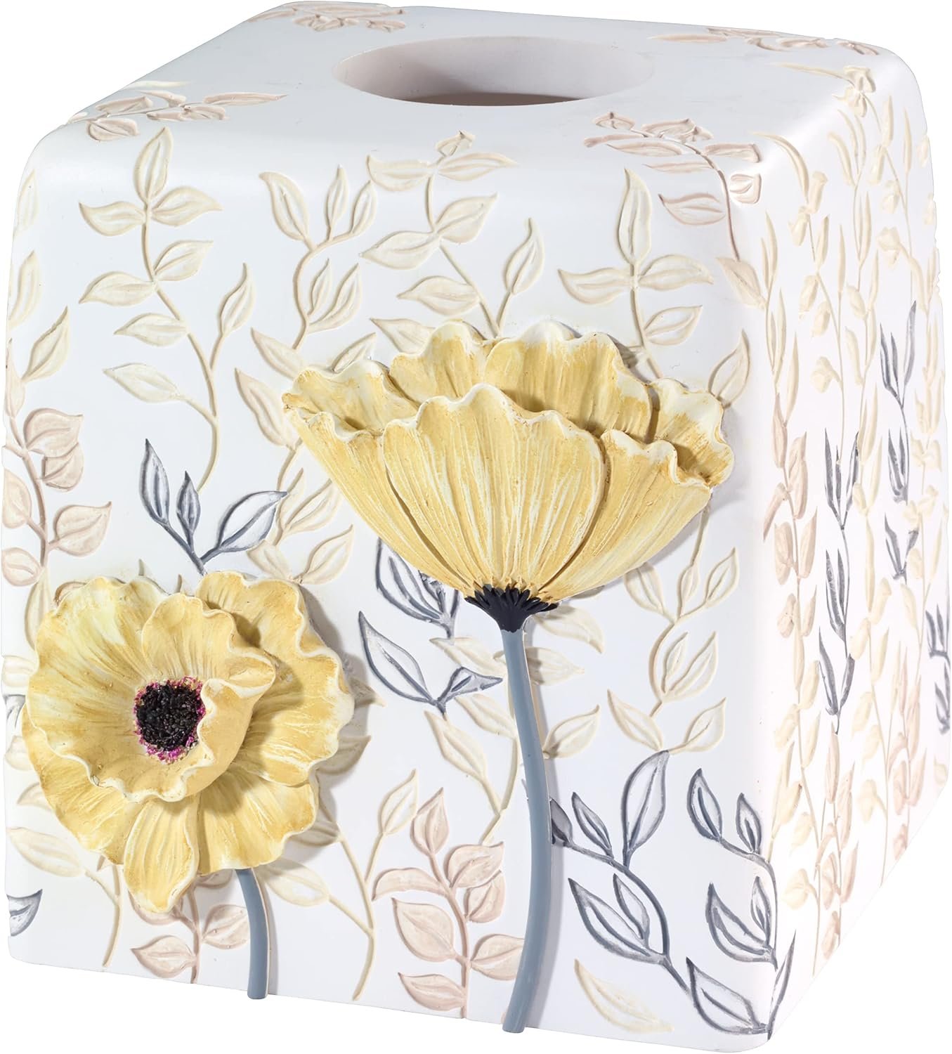 Floral Fabric Tissue Box Cover Decorative Tissue Holder for Bathroom Vanity Countertop Home Office Tabletop Decor