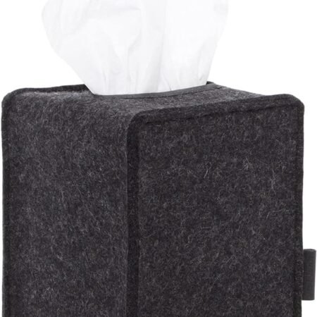 Luxury Felt Square Tissue Box Cover with Leather Trim Decorative Tissue Holder for Home Bathroom Office Tabletop Charcoal