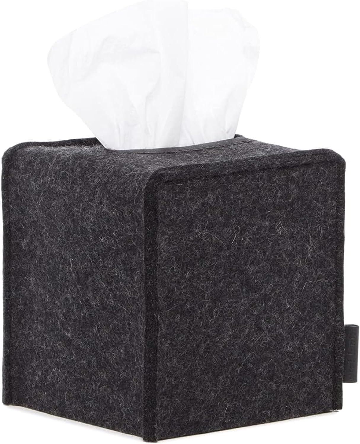 Luxury Felt Square Tissue Box Cover with Leather Trim Decorative Tissue Holder for Home Bathroom Office Tabletop Charcoal