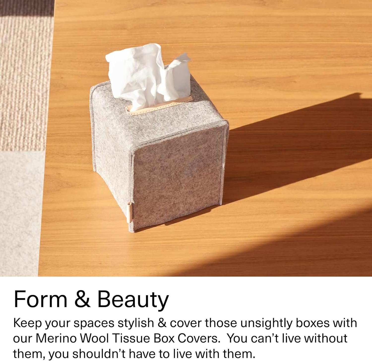 Luxury Felt Square Tissue Box Cover with Leather Trim Decorative Tissue Holder for Home Bathroom Office Tabletop Charcoal - Image 2